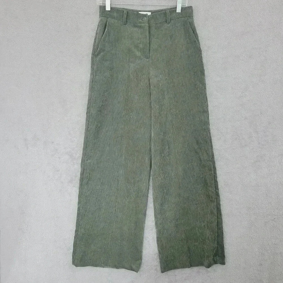 B.yu Corduroy High-Waisted Wide-Leg Trousers Made In Italy Olive Green 26CT - Picture 1 of 6